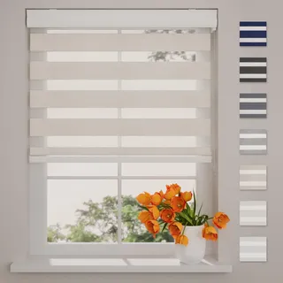 DTCH® Doppelrollo mit Kassette, leinen, 70 x 175 cm | Für Fenster, blickdicht oder transparent, Aluminium-Kassette, Klemmfix separat erhältlich, Breiten bis 220 cm