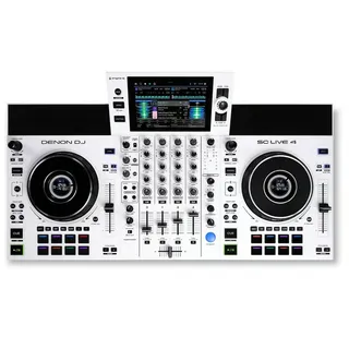 DENON DJ SC LIVE 4 WHITE Standalone DJ-Controller mit Stems auf 4-Decks, WLAN-Streaming, eingebauten Lautsprechern, Serato DJ & Virtual DJ kompatibel