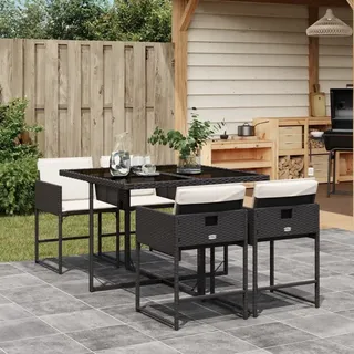 Schlichtes Gartenmöbel Set Balkonmöbel-Set 5-tlg. Garten-Essgruppe mit Kissen Schwarz Poly Rattan - Gartenmöbelgarnituren DE8949172 2parcel - Schwarz