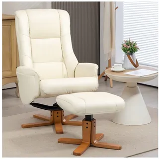 Homcom Relaxsessel mit Hocker, Fernsehsessel mit Liegefunktion, Wippfunktion, tv Sessel für Wohnzimmer, Schlafzimmer, Kunstleder, Holz