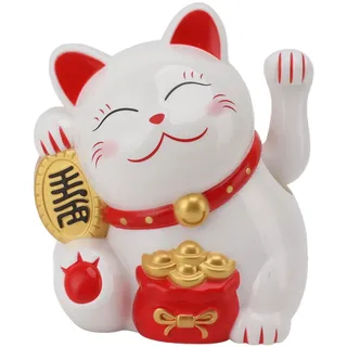 Mumusuki Winkekatze Solarbetriebene, Chinesische Lucky Cat, Glückskatze-Winkearm, Dekoration für Zuhause, Auto, Büro, Einweihungsgeschenk, Geschenkideen (Weiß)