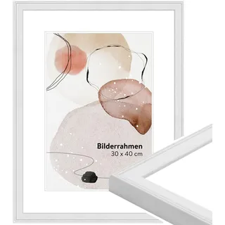 WANDStyle Bilderrahmen 24x30 Weiß, moderner Bilderrahmen Holz, hochwertiger Holzbilderrahmen, Posterrahmen zum Aufhängen, Rahmen 30x24 cm, Fotorahmen H320 - Made in Germany