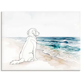 Wandbild OTTO HOME "Hund am Meer", blau (farbe bild(er): weiß), B:60cm H:45cm T:1,7cm, Holz, Leinwand, Bilder, Wandbild, als Poster oder Leinwandbild in versch. Größen