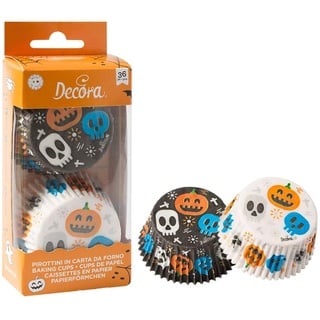 Decora, 0339898 36 Backförmchen Totenkopf 50 x 32 mm, zum Backen, Präsentieren und Verschenken von Muffins, hitzebeständig bis 180°, in praktischer Blisterverpackung, hergestellt in Italien,