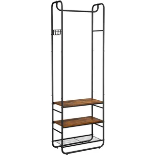 VASAGLE Garderobenständer, Garderobe, Kleiderständer, mit Schuhablage, Schuhregal, Flur, Schlafzimmer, 58 x 28 x 181 cm, Industrie-Design, braun + schwarz HSR81BX