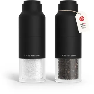 LARS NYSØM Salz und Pfeffermühle Set mit verstellbarem Keramikmahlwerk I Edelstahl Pfeffermühle und Salzmühle I Gewürzmühlen Set (Carbon Black)