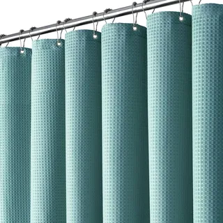 BTTN Duschvorhang Waffel 180x180 cm, Anti-Schimmel, Schwerer, innen mit wasserdichter Folie beschichtet, mit 12 Plastikhaken, beschwerter Saum Polyester-Duschvorhänge für Badezimmer, Türkis/Blaugrün