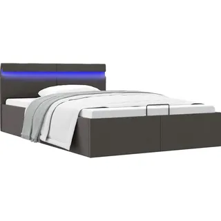 vidaXL Bett mit Bettkasten Hydraulisch LED Dunkelgrau Stoff 140x200 cm - Grau