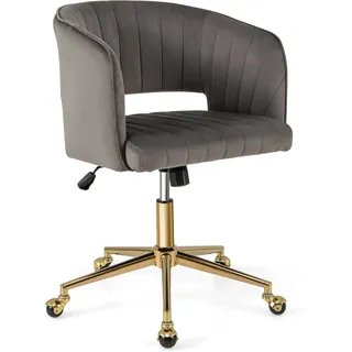 FANTASK Schminkstuhl Samt mit Rollen & gepolsterter Rückenlehne, Büro Drehstuhl Höhenverstellbar, Schminktisch Stuhl Schreibtischstuhl mit Schaukelfunktion, Grau