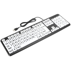 Tastatur Sehbehinderte,Tastatur Für Ältere Menschen,Low Vision-Tastatur,USB-Kabel Tastatur Für Sehbehinderte Mit Weißen Tasten, Groß Gedruckten Tasten (Schwarz)