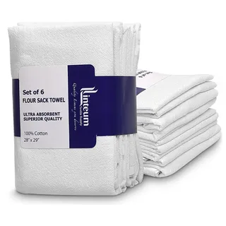 Linteum Textile Classic White Mehlsack Küche Geschirrtücher 100% Baumwolle Geschirrtücher saugfähiges und langlebiges Material 6 Stück – 71,1 x 73,7 cm