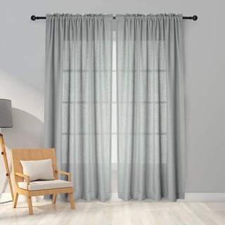 Melodieux Vorhänge Grau Transparent Leinen Optik Voile Gardinen für Wohnzimmer Schlafzimmer, 2er Set 225x140cm