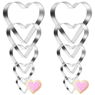 10 Stück Ausstechformen Herz Set, Edelstahl Herzausstecher Form, 5 Verschieden Große, Herz Keksausstecher, Herzform Cookie Cutter, Herzbackform, Ausstecher Werkzeug für Küche, Backen, Geburtstag