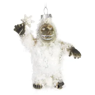 BRUBAKER Yeti Weihnachtskugel aus Glas - Handbemalt und Mundgeblasen | Christbaumschmuck Lustig - Schneeungeheuer Schneemonster Figur Weihnachtsdeko Anhänger - Deko Baumkugel Weiß