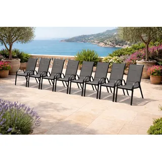 8er Outdoorstuhl Gartenstuhl Stapelstuhl Metall Textilen Anthrazit - Grau