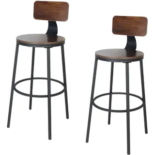 Relaxdays Barhocker, 2er Set, HxD: 99 x 54 cm, mit Lehne, Holzoptik & Metall, Industrial, Barstuhl Küche, braun/schwarz