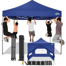 COBIZI Pavillon 3x3 Wasserdicht Stabil Winterfest mit Seitenwand u Sandsack,Popup Faltpavillon Partyzelt,Sonnenschutz Gartenpavillon für Strand Hochzeit Camping mit Tasche mit Rollen(3mal3 Dunkelblau)