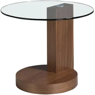 Angel Cerda Ecktisch Runder Ecktisch aus gehärtetem Glas und Nussbaumholz Ø60/48 cm , Braun , Holz , Nachbildung,Schima , Uni , Rundform,Rund,Rund , 60x48x60 cm , FSC 100% , Wohnzimmer, Wohnzimmertische, Beistelltische