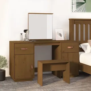 Schminktisch-Set mit Spiegel Honigbraun Massivholz Kiefer - Grün