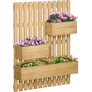Outsunny Blumenkasten, Bewegliches Hochbeet Pflanzkasten mit Spalier, Massivholz - Braun