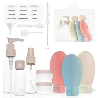MyGadget Reise Set [14 STK.] - Reiseflaschen | Cremedosen zum befüllen - Flaschen & Creme Dosen für Kosmetik - Flüssigkeit Travel Behälter fürs Flugzeug