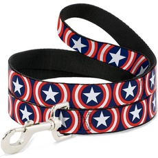 Buckle-Down Pet Leash - Captain America Shield Repeat Navy - 4 Feet Long - 1.5" Wide