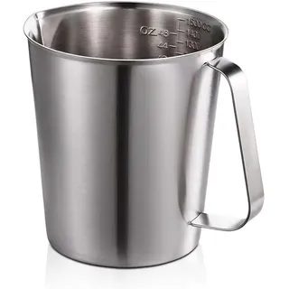 Unyqoos® Edelstahl-Messbecher 1500 ml mit Skala (ml/oz), tropffreie Ausgusstülle, ergonomischer Griff, Silber – für Küche & Kaffee - Silber