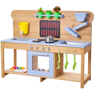 VEVOR Spielküche, Kinderküche mit Herd, Haken, Doppelspülbecken, Pflanzspaten, Pfannenwendern, Kochgeschirr & Zubehör, Spielzeugküche zum Spielen mit Wasser & Sand, Holzküche, 1220x425x930 mm