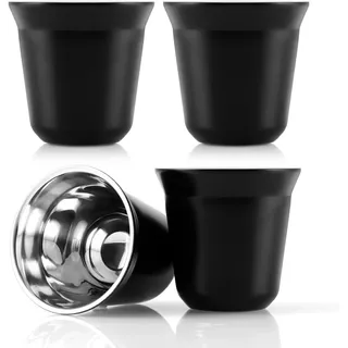 LDXDRU 4 Stück 80ML Edelstahl Espressotassen Doppelwandige isolierte tragbare Shot-Gläser für Camping, kompatibel Kaffeemaschinen (Schwarz)