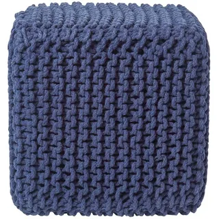Homescapes Strick-Pouf dunkelblau, Sitzwürfel 35/35/35 cm , Dunkelblau , Textil , Uni , Quadratisch , 35x35x35 cm , Wohnzimmer, Sessel, Hocker & Hockerbänke, Sitzwürfel