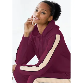 Hoodie S.OLIVER, Damen, Gr. 36/38, rot (dunkelrot), Sweatware, Obermaterial: 95% Baumwolle, 5% Elasthan, unifarben mit Farbeinsatz, lässig geschnitten normal, Rundhals, Bündchen, Sweatshirts Hoodie, mit Kontrast Einsätzen, Loungewear