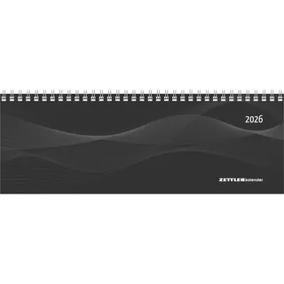 Neumann Tisch-Querkalender Profi schwarz 2026 - Büro-Planer 29,7x10,5 cm × Tisch-Kalender - 1 Woche 2 Seiten, - Ringbindung, - Zettler