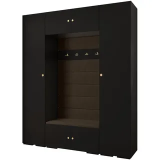Abiks Möbel Garderoben-Set 236,7/200/47 , Schwarz, Braun, Goldfarben , Metall , Nachbildung , 10 Fächer , 200x236.7x47 cm , Garderobe, Garderoben-Sets & Garderoben-Serien, Garderoben-Sets