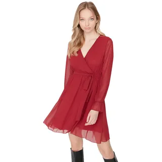 TRENDYOL Damen Midi Ruffle Hem Fitted Dress, Bordeaux, 34 EU