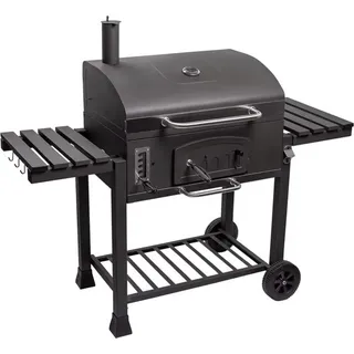 BBQ Holzkohle-Grill Trolley – Mobiles Grillstation mit Aschebox, Thermometer & Flaschenöffner – Für Garten, Camping & Outdoor - Silber