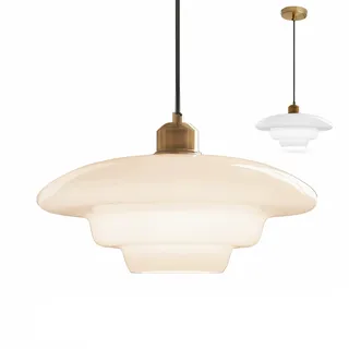 XIRYTU-H Mid-Century Milchglas-Pendelleuchte mit goldfarbenem Metallhalter, Vintage Hängelampe für innen, E27 Deckenleuchte für Kücheninsel, Esszimmer, Wohnzimmer (Weiß, C)