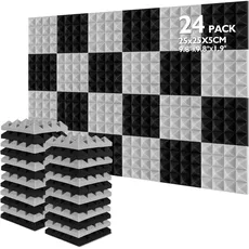 AGPtEK Schalldämmende Polsterung 24 Stück Schaumstoff-Dämmplatten 25 x 25 x 5 cm Akustikschaumstoff Ideal für Tonstudio, Fernsehzimmer, Kinderzimmer, Büro und Podcast-Aufnahmen (Grau und Schwarz)