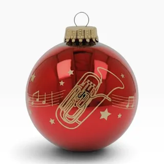 Weihnachtskugel Tuba aus Glas Ø 7cm - Notenzeile Kling Glöckchen | Rote Christbaumkugel mit Tuba & spielbarer Notenzeile – goldfarbener Siebdruck, Made in Germany , Geschenk für Musiker