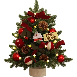 Mini Weihnachtsbaum Künstlich, Tisch Tannenbaum Künstlich mit Beleuchtung, 45cm Weihnachtsbaum für Home Office Bar Esstisch Dekorationen, 45CM