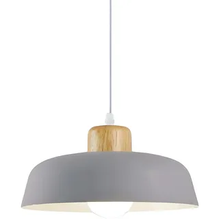 HJXDtech ⌀30cm Pendelleuchte Esstisch, Moderne Bunt Hängeleuchte aus Metall & Holz E27-Fassung, Höhenverstellbar Hängelampe für Küchen, Esszimmer, Schlafzimmer & Wohnzimmer (Grau)