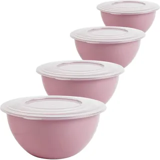 Vielseitige Schüssel mit Deckel 5l, ideal für Salat & Teig, pastellrosa, 4er Set - Rosa