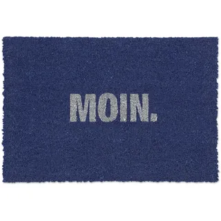 Relaxdays Fußmatte Kokos Moin, 40x60 cm, Schmutzfangmatte, wetterfest & rutschfest, Fußabtreter innen & außen, blau/weiß