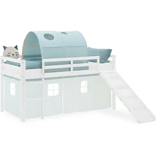 Homestyle4u Hochbett 90 x 200 cm Kiefer massiv lackiert Weiß/Mint Mint