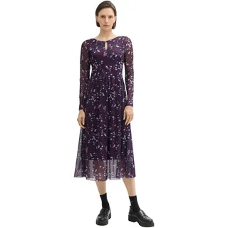 TOM TAILOR Damen Midi Mesh-Kleid mit transparenten Ärmeln, 35893 - Berry Autumn Floral Design, 40