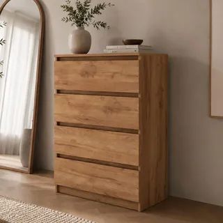 Home Collective Kommode Sideboard mit 4 Schubladen | Schubladenkommode Kommodenschrank Anrichte Schrank 70x40x100cm | Schlafzimmer Jugendzimmer Flur Möbel | modernes griffloses Design | Craft-Eiche - Dunkelbraun