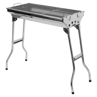 Holzkohlegrill - Klappbar - Tragbar - Edelstahl - Freistehend - 73 x 33 x 71 cm - Silber