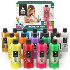 Arteza Premium Kinder Temperafarben, 400 ml, 16 kräftige deckende Fingerfarben, Neon-, Metallic-, Glitzer- und Standardfarben, Malfarben in praktischer Quetschflasche, für Kinder, Hobbymaler