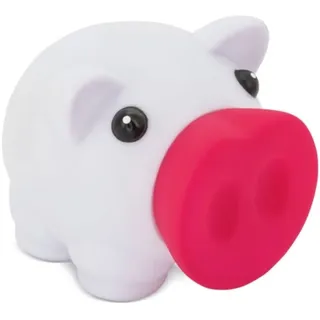 Sparschwein mit weichem Gummi-Körper in lebendigen Farben. Originelle kleine Kinder-Spardosen mit Stöpsel. Leichte und robuste Reise-Spardose. (Weiß-Fuchsia)