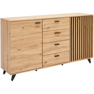 Mid.you Sideboard , Schwarz, Eichefarben , Metall , 2 Fächer , 4 Schubladen , 154x86x40 cm , Bsci , Kleinmöbel, Kommoden, Sideboards