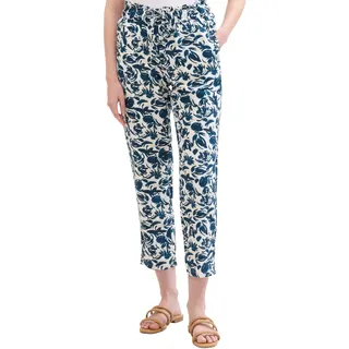 TOM TAILOR Damen Loose Fit Cropped Hose, blue abstract floral design, 44/28